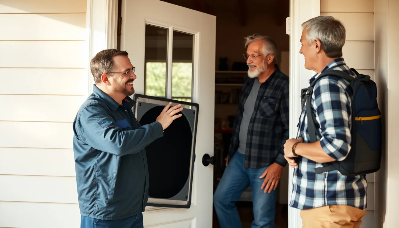 A friendly technician explaining a home comfort assessment to a homeowner